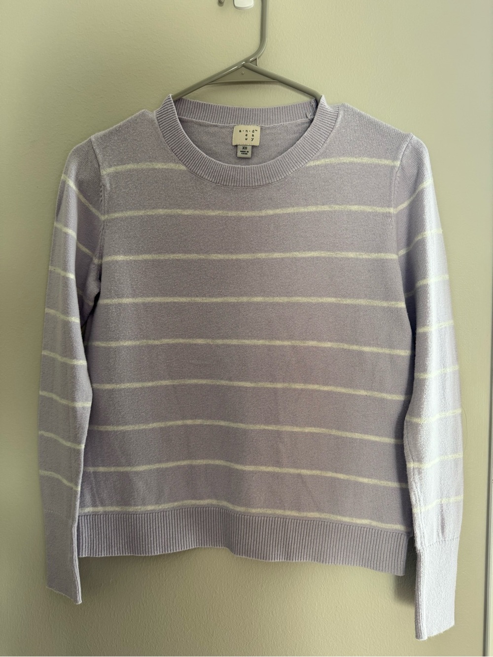 A New Day Women's Crewneck Sweater Lavender Purple White Stripes Cotton